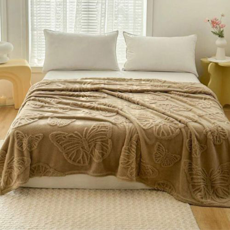 Deals For Less Luna Home 3D Imitation Butterfly Fleece Soft Blanket, Camel