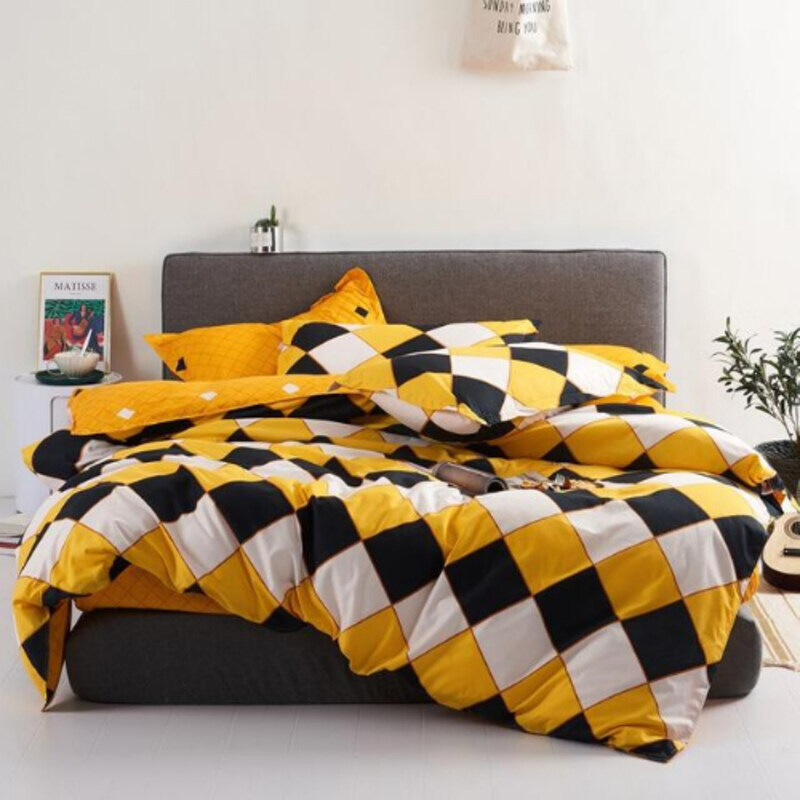 

Deals For Less 4-Piece Rhombs Design Bedding Set, 1 Duvet Cover + 1 Fitted Bedsheet + 2 Pillow Covers, White/Yellow/Black, Single