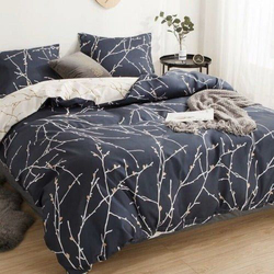 Deals For Less Luna Home 4-Piece Twig Design Bedding Set Whitout Filling, 1 Duvet Cover + 1 Fitted Sheet + 2 Pillow Cases, Single, Navy Blue