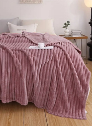 Luna Home 1-Piece Throw Striped Fleece Blanket Super Soft, Purple, One Size