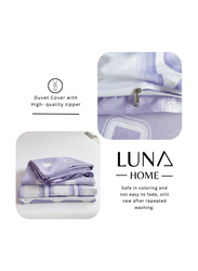 Deals For Less 6-Piece Luna Home Geometric Design Style Reversible Duvet Cover Set, 1 Duvet Cover + 1 Flat Sheet + 4 Pillow Covers, Double/Queen, Light Blue