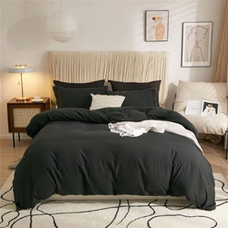 Luna Home 6-Piece Duvet Cover Set, 1 Duvet Cover + 1 Fiat Sheet + 4 Pillow Covers, Queen, Black