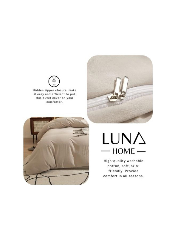 Luna Home 6-Piece Duvet Cover Set, 1 Duvet Cover + 1 Fitted Sheet + 4 Pillow Covers, King, Light Beige