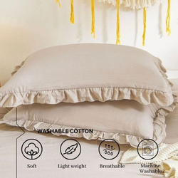 Deals For Less Luna Home Premium 6-Piece Plain Color Ruffles Design Bedding Set Without Filler, 1 Duvet Cover + 1 Fitted Sheet + 4 Pillow Cases, King, Beige