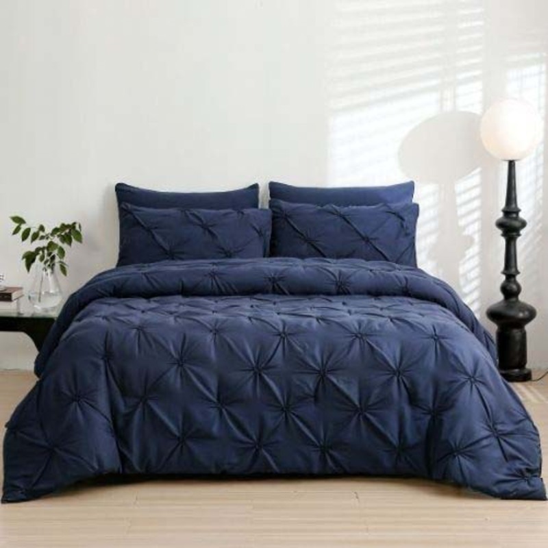 Luna Home 6-Piece Comforter Set, 1 Comforter + 1 Fitted Sheet + 4 Pillow Cases, King, Navy Blue