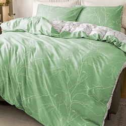 Luna Home 6-Piece Without Filler, Twigs Design Bedding Set, 1 Duvet Cover + 1 Flat Bedsheet + 4 Pillow Covers, Green, Queen Size