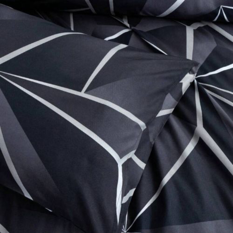 Deals For Less Luna Home 6-Piece Geometric Design Duvet Cover Set, 1 Duvet Cover + 1 Fitted Sheet + 4 Pillow Covers, King, Black/Grey