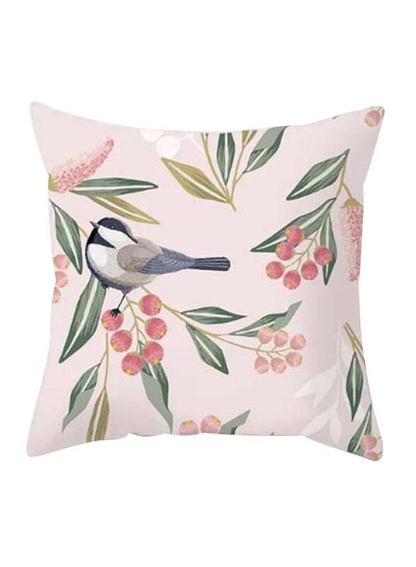 

Deals for Less Bird & Leaves Design Decorative Cushion Cover, Pink/Green/Blue