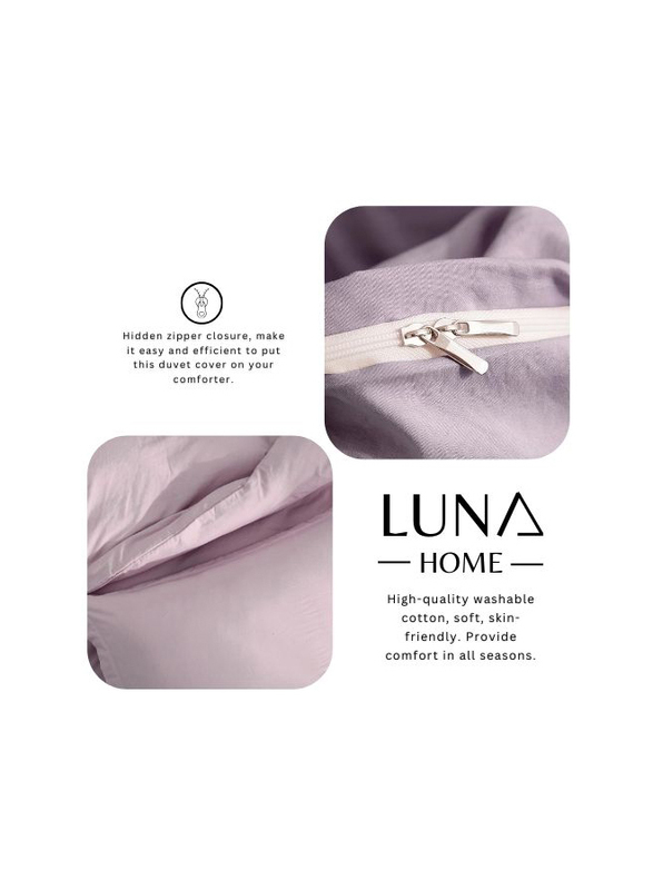 Luna Home 4-Piece Duvet Cover Set, 1 Duvet Cover + 1 Fitted Sheet + 2 Pillow Covers, Single, Lavender Purple