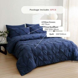 Luna Home 6-Piece Comforter Set, 1 Comforter + 1 Fitted Sheet + 4 Pillow Cases, King, Navy Blue