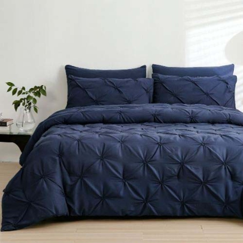 Luna Home 6-Piece Comforter Set, 1 Comforter + 1 Fitted Sheet + 4 Pillow Cases, King, Navy Blue