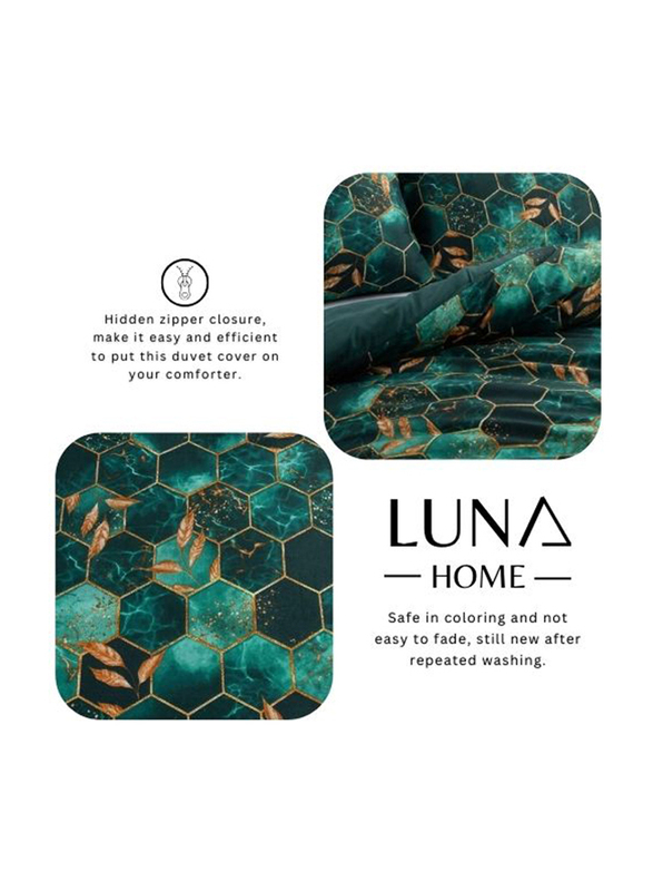 Deals For Less Luna Home 6-Piece Marble Design Duvet Cover Set, 1 Duvet Cover + 1 Fitted Sheet + 4 Pillow Covers, King, Green