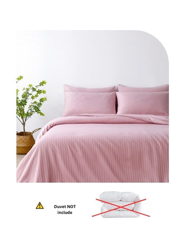 Deals For Less Luna Home 6-Piece Stripe Design Duvet Cover Set, 1 Duvet Cover + 1 Fitted Sheet + 4 Pillow Cases, King Size, Rose