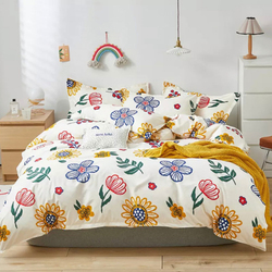 Luna Home 4-Piece Summer Flowers Design Bedding Set without Filler, 1 Duvet Cover + 1 Fitted Sheet + 2 Pillow Cases, Single, Multicolour