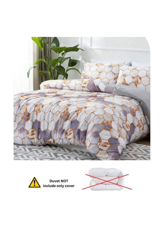 Deals For Less Luna Home 4-Piece Marble Design Duvet Cover Set, 1 Duvet Cover + 1 Fitted Sheet + 2 Pillow Covers, Single, White/Purple