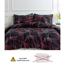 Deals For Less Luna Home 6-Piece Geometric Design Duvet Cover Set, 1 Duvet Cover + 1 Fitted Sheet + 4 Pillow Covers, King, Black/Red