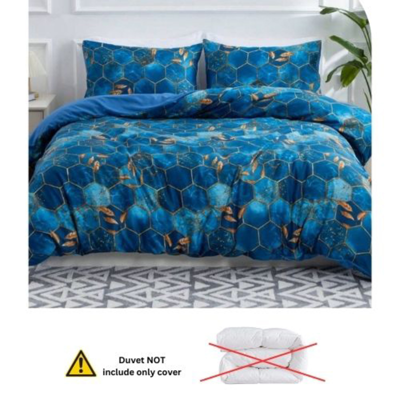 Deals For Less Luna Home 6-Piece Marble Design Duvet Cover Set, 1 Duvet Cover + 1 Flat Sheet + 4 Pillow Covers, Queen, Blue