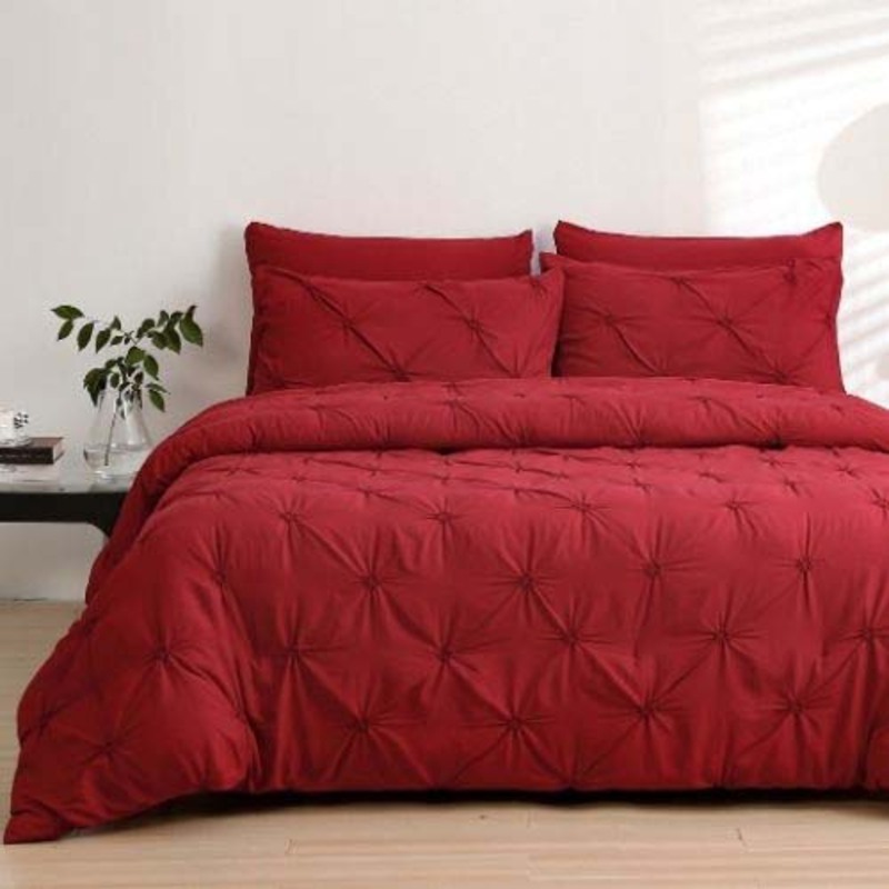 Luna Home 6-Piece Comforter Set, 1 Comforter + 1 Fitted Sheet + 4 Pillow Cases, King, Red