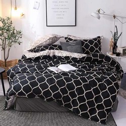 ديلز فور ليس طقم سرير بتصميم هندسي مكون من 6 قطع وغطاء لحاف واحد + ملاءة سرير مناسبة + 4 أغطية وسائد أسود كينج