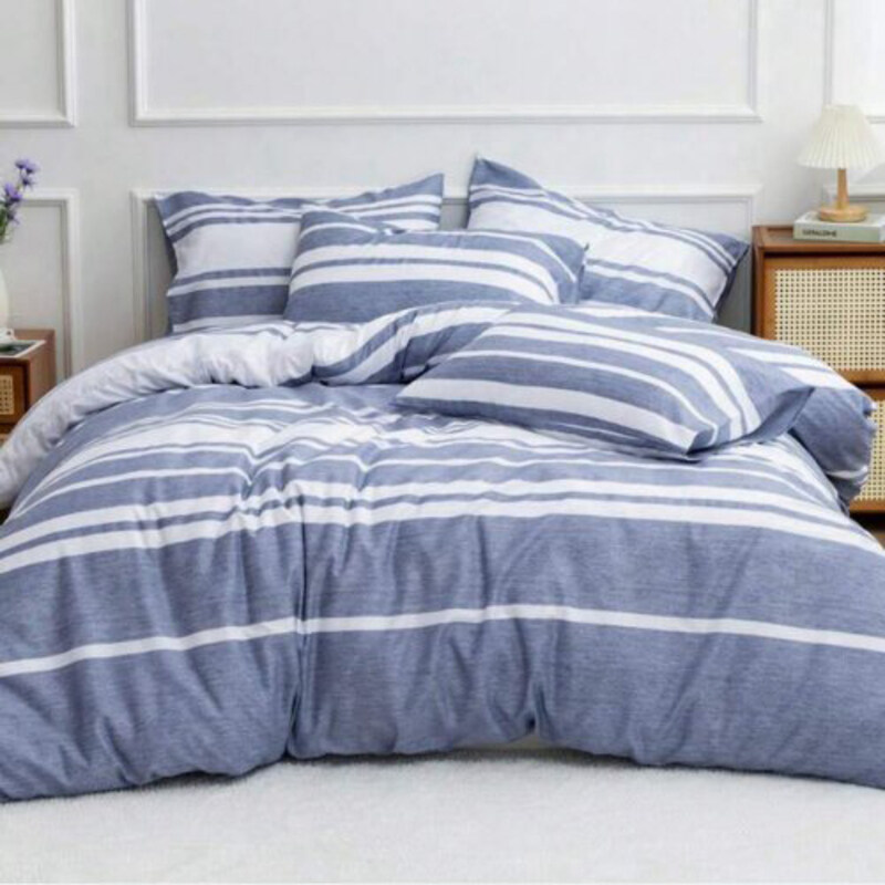 

Deals For Less LUNAHOME- 6-Piece Stripe Design Bedding Set, 1 Duvet Cover + 1 Fitted Sheet + 4 Pillow Covers, King, Black