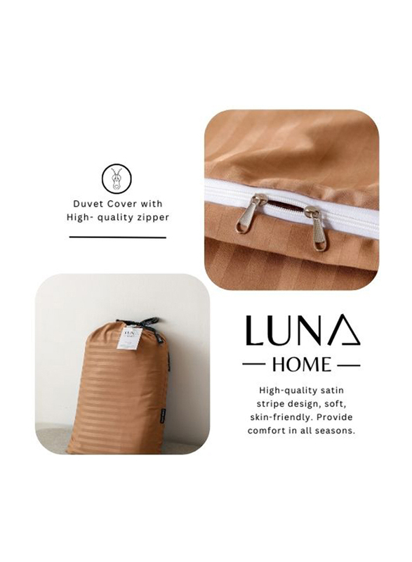 Deals For Less Luna Home 6-Piece Stripe Design Bedding Set without Filler, 1 Duvet Cover + 1 Fitted Sheet + 4 Pillow Cases, King Size, Brown Tan