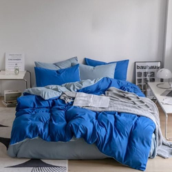 Deals For Less Luna Home Premium 6-Piece Korean Reversible Plain Bedding Set, 1 Duvet Cover + 1 Fitted Sheet + 4 Pillow Cases, King, Grey/Blue