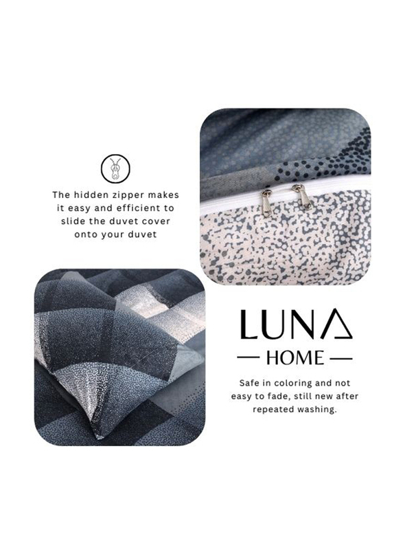 Luna Home 6-Piece Geometric Print Bedding Set, 1 Duvet Cover + 1 Fitted Bedsheet + 4 Pillow Covers, Grey, King Size