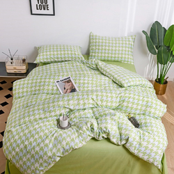 Luna Home 4-Piece Hearts and Checkered Design without Filler Bedding Set, 1 Duvet Cover + 1 Flat sheet + 2 Pillow Covers, Single, Green