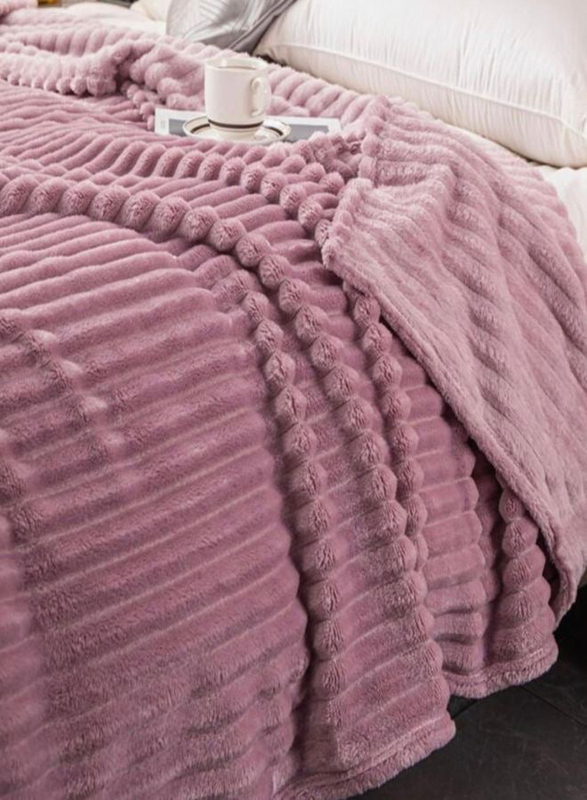 Luna Home 1-Piece Throw Striped Fleece Blanket Super Soft, Purple, One Size