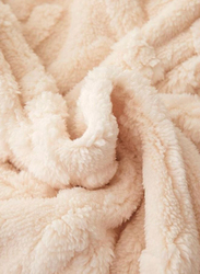 Luna Home 1-Piece Throw Striped Taffeta Fleece Blanket Super Soft, Ivory, One Size