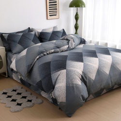 Luna Home 6-Piece Geometric Print Bedding Set, 1 Duvet Cover + 1 Fitted Bedsheet + 4 Pillow Covers, Grey, Queen Size