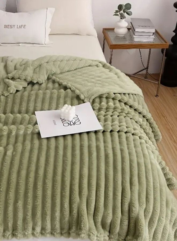 Luna Home 1-Piece Throw Striped Fleece Blanket Super Soft, Pistachio, One Size