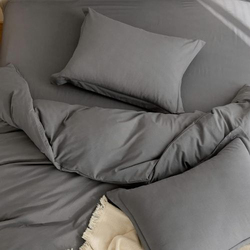 Luna Home 4-Piece Duvet Cover Set, 1 Duvet Cover + 1 Fitted Sheet + 2 Pillow Covers, Single, Dark Grey