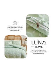 Luna Home 6-Piece Duvet Cover Set, 1 Duvet Cover + 1 Fitted Sheet + 4 Pillow Covers, Floral Details, Queen, Green