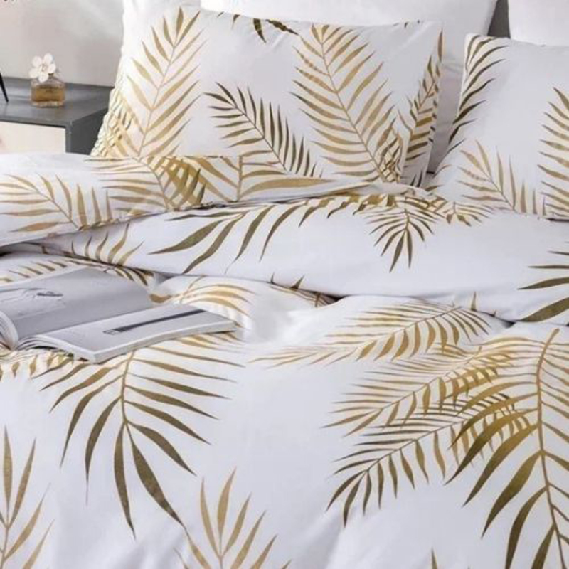 Deals For Less Luna Home 6-Piece Tropical Leaves Design Duvet Cover Set, 1 Duvet Cover + 1 Fitted Sheet + 4 Pillow Cases, King, White