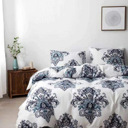 ديلز فور ليس طقم سرير من 6 قطع بتصميم هندسي جميل،1 غطاء لحاف + 1 شرشف بمطاط + 4 غطاء وسادة، أسود/أبيض، كينغ