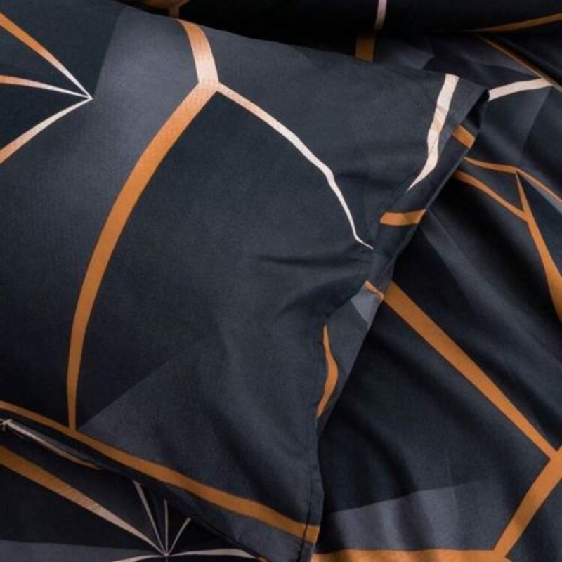 Deals For Less Luna Home 4-Piece Geometric Design Duvet Cover Set, 1 Duvet Cover + 1 Fitted Sheet + 2 Pillow Covers, Single, Black/Brown