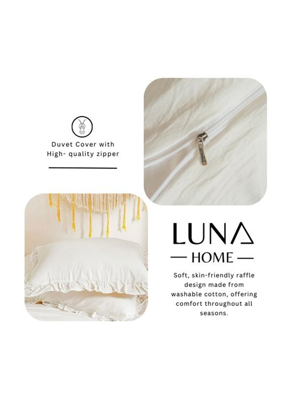 Deals For Less Luna Home Premium 6-Piece Plain Color Ruffles Design Bedding Set Without Filler, 1 Duvet Cover + 1 Fitted Sheet + 4 Pillow Cases, King, White