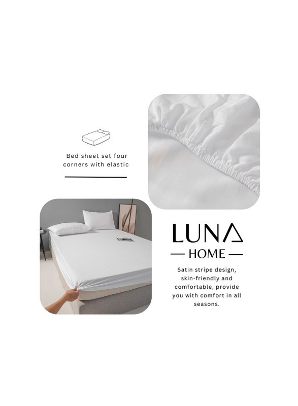 Luna Home 3-Piece Fitted Sheet Set, 1 Fitted Sheet + 2 Pillow Covers, Single, White