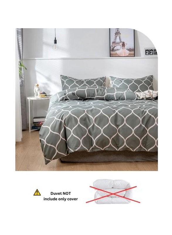 Deals For Less Luna Home 4-Piece Geometric Design Bedding Set without Filler, 1 Duvet Cover + 1 Fitted Sheet + 2 Pillow Cases, Single, Green/Grey