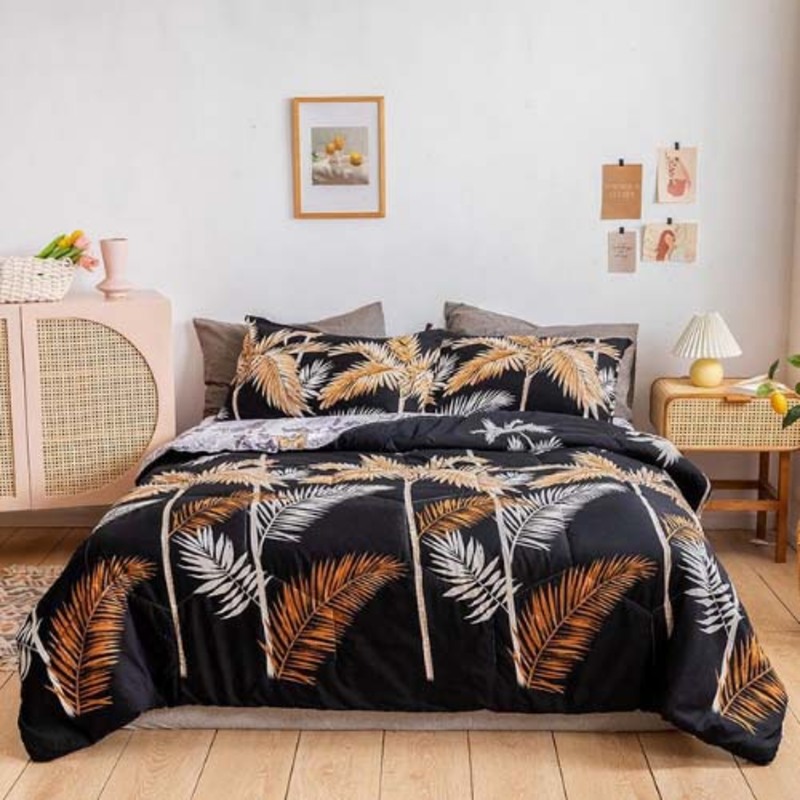 Deals for Less 4-Piece Palm Leaves Design Comforter Set, 1 Comforter + 1 Bedsheet + 2 Pillow Covers, King/Queen, Multicolour