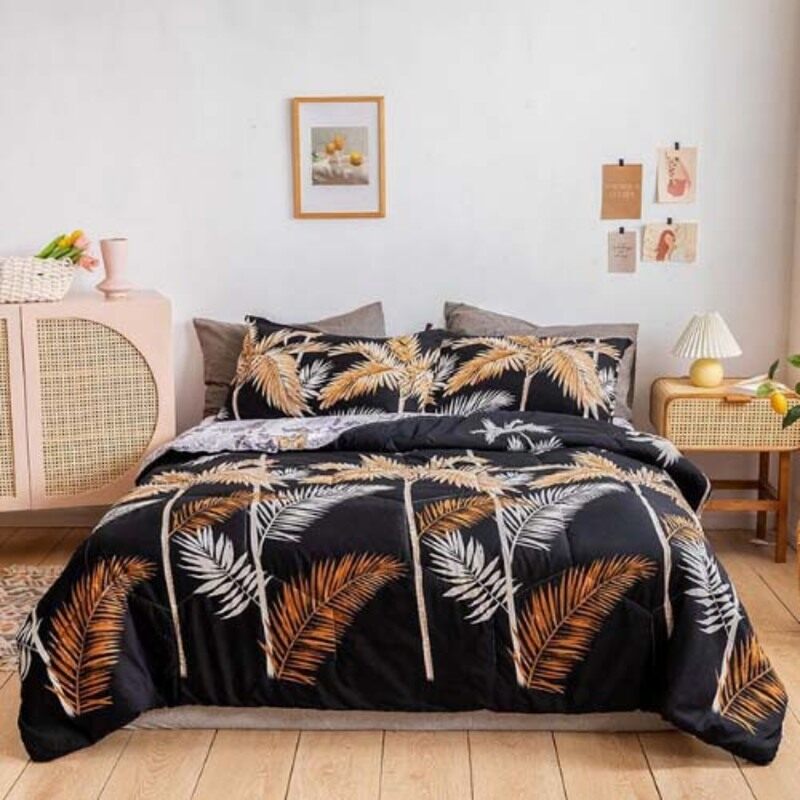 

Deals for Less 4-Piece Palm Leaves Design Comforter Set, 1 Comforter + 1 Bedsheet + 2 Pillow Covers, King/Queen, Multicolour