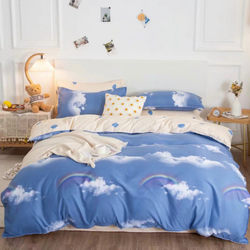 ديلز فور ليس لونا هوم طقم سرير بتصميم كرتوني بتصميم كرتوني من 4 قطع بألوان قوس قزح ، بدون حشو ، 1 غطاء لحاف + 1 ملاءة جاهزة + 2 كيس وسادة ، مفرد ، أزرق سماوي