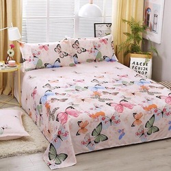 Deals4Less 3-Piece Butterfly Design Bedding Set, 1 Flat Sheet + 2 Pillow Covers, Pink/green, King/Queen/Double