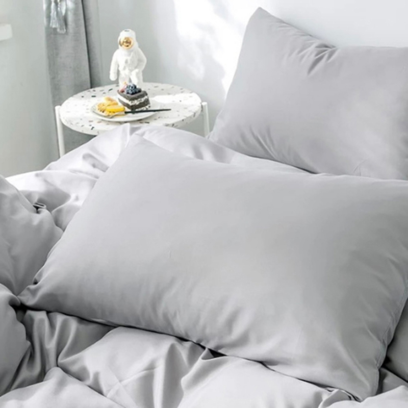 Luna Home 6-Piece Premium Collection Plain Design without Filler Bedding Set, 1 Duvet Cover + 1 Flat sheet + 4 Pillow Covers, King, Light Grey
