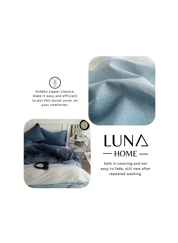 Luna Home 4-Piece Duvet Cover Set, 1 Duvet Cover + 1 Fitted Sheet + 2 Pillow Covers, Single, Ombre Blue