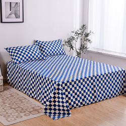 Luna Home 3-Piece Checkered Design without Filler Bedsheet Set, 1 Flat sheet + 2 Pillow Covers, One Size, Blue