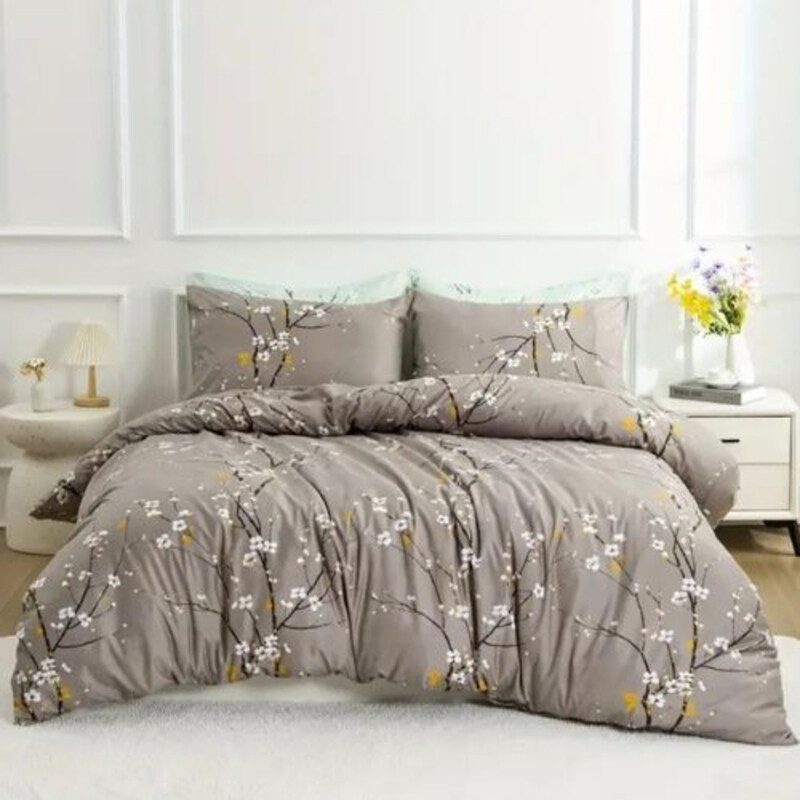 

Luna Home 6-Piece Plum Blossom Branch Flower Design Duvet Cover Set, 1 Duvet Cover + 1 Flat Sheet + 4 Pillow Covers, Queen, Brown