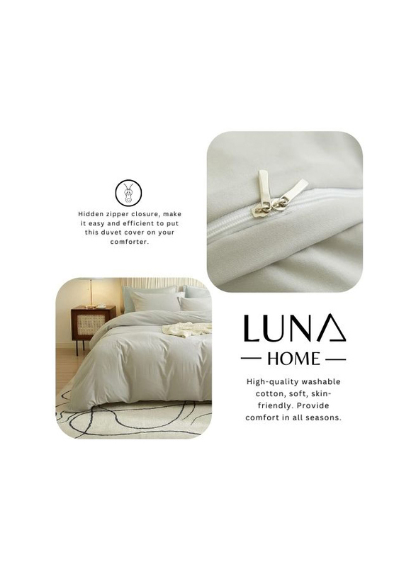 Luna Home 4-Piece Duvet Cover Set, 1 Duvet Cover + 1 Fitted Sheet + 2 Pillow Covers, Single, Light Grey