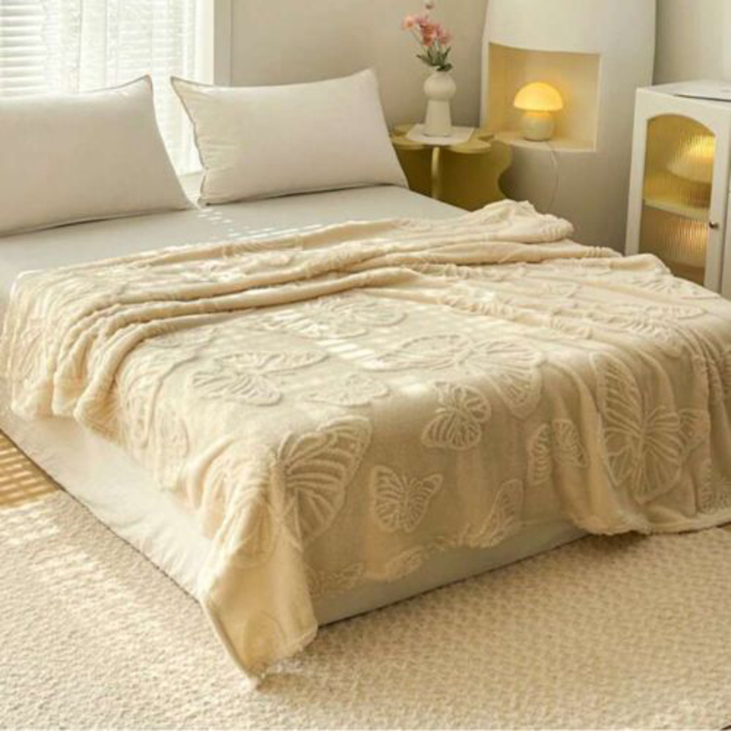 Deals For Less Luna Home 3D Imitation Butterfly Fleece Soft Blanket, Ivory